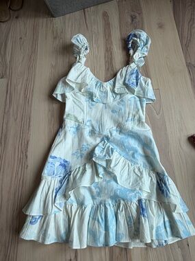 Blue Floral Ruffle Mini Dress - Unbranded